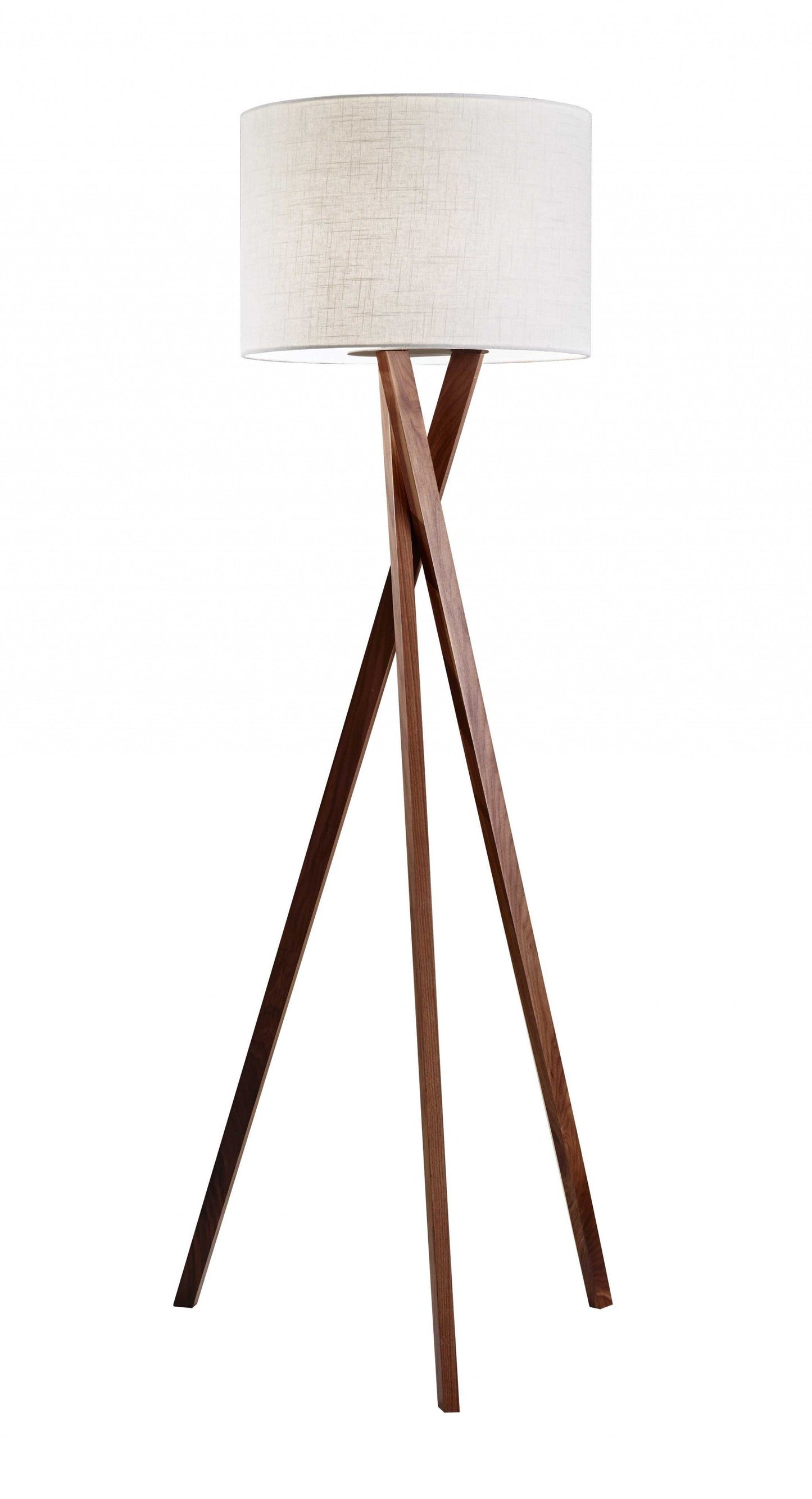 HomeRoots 63" Tripod Floor Lamp With White Drum Shade and Walnut Wood Finish