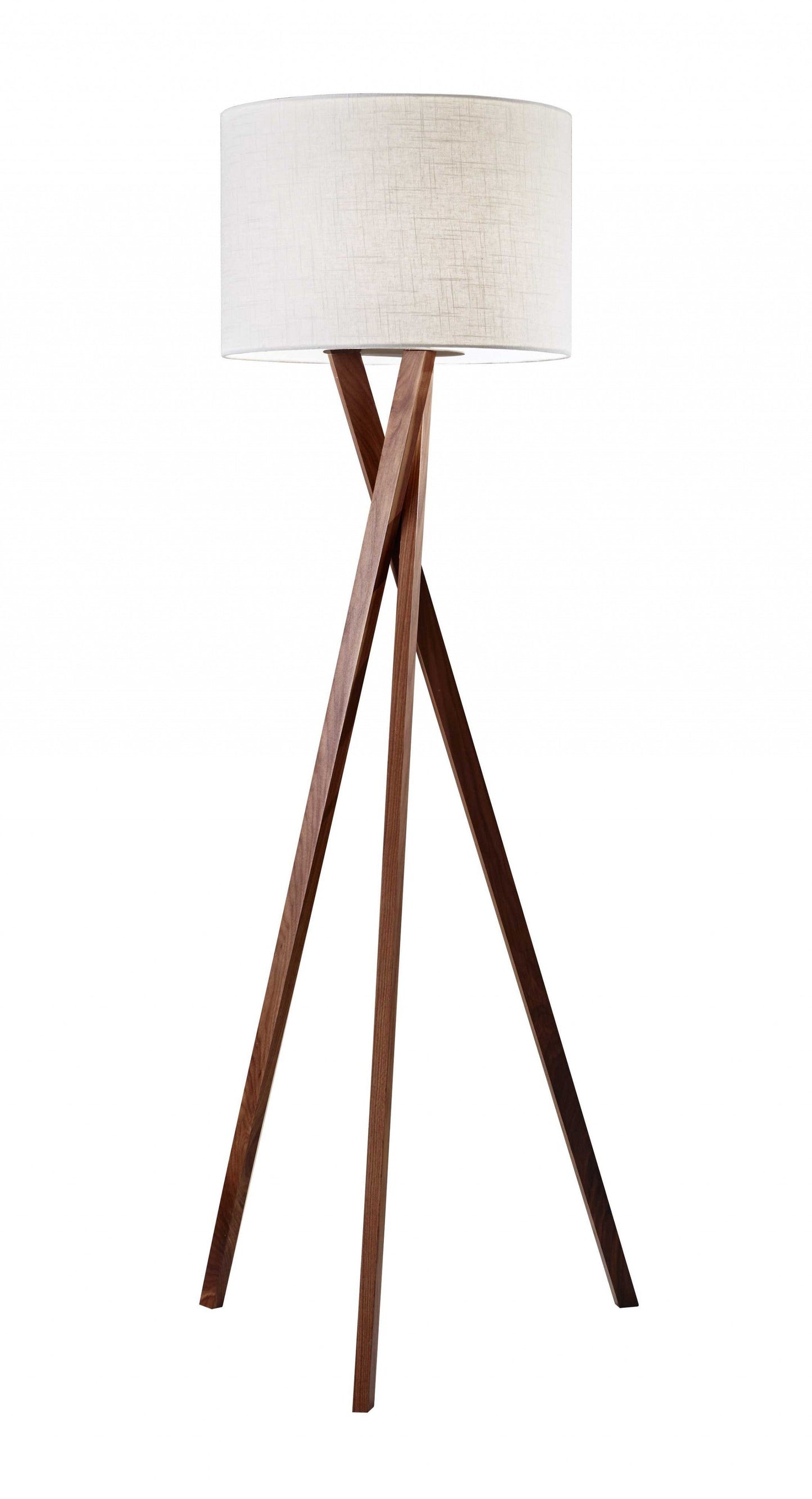 HomeRoots 63" Tripod Floor Lamp With White Drum Shade and Walnut Wood Finish