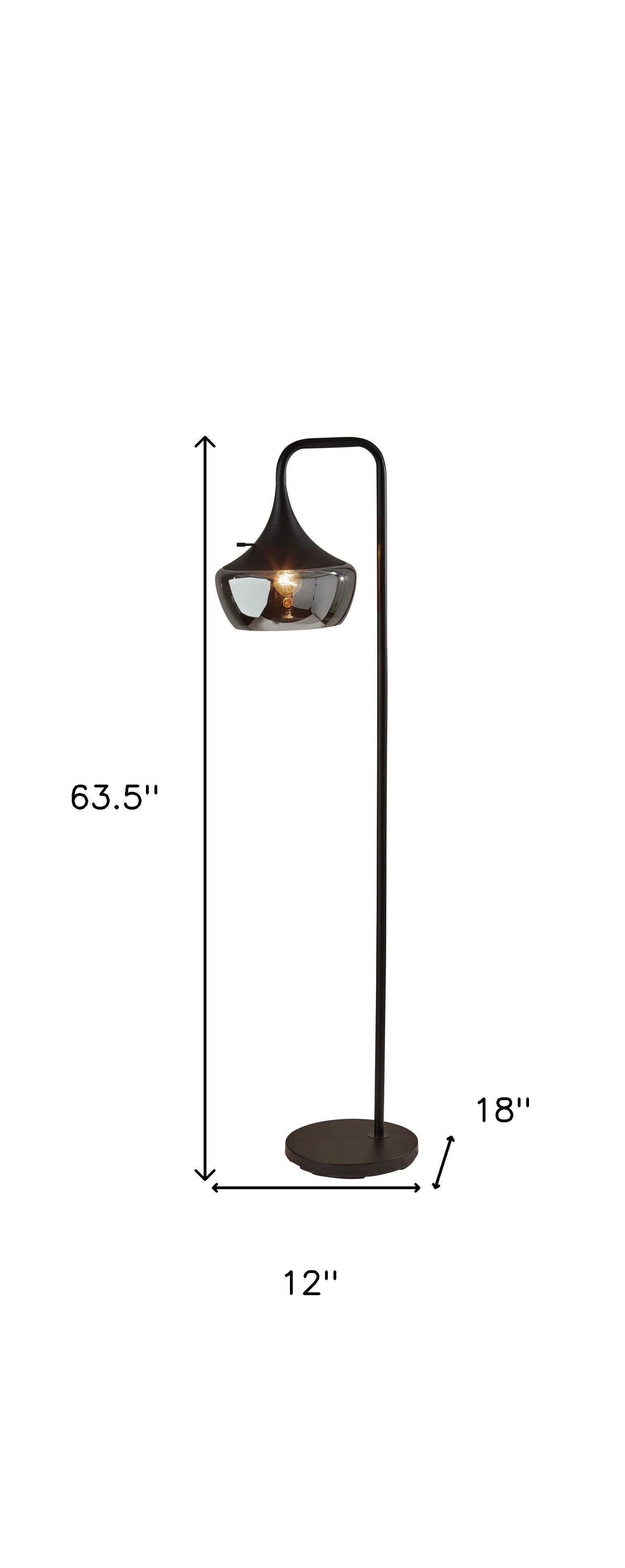 HomeRoots 64" Task Floor Lamp With Bowl Shade in Black Finish