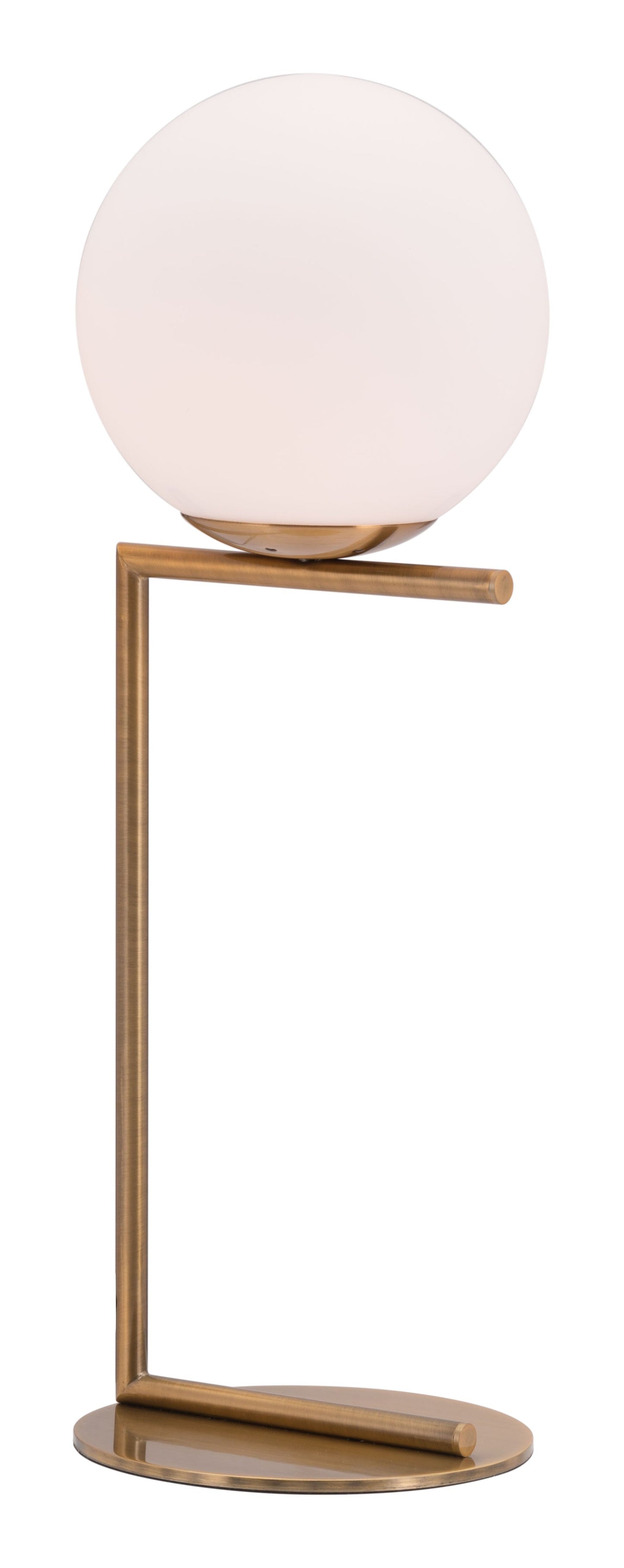 HomeRoots 65" Brass Metal Bedside Table Lamp With Off White Globe Shade