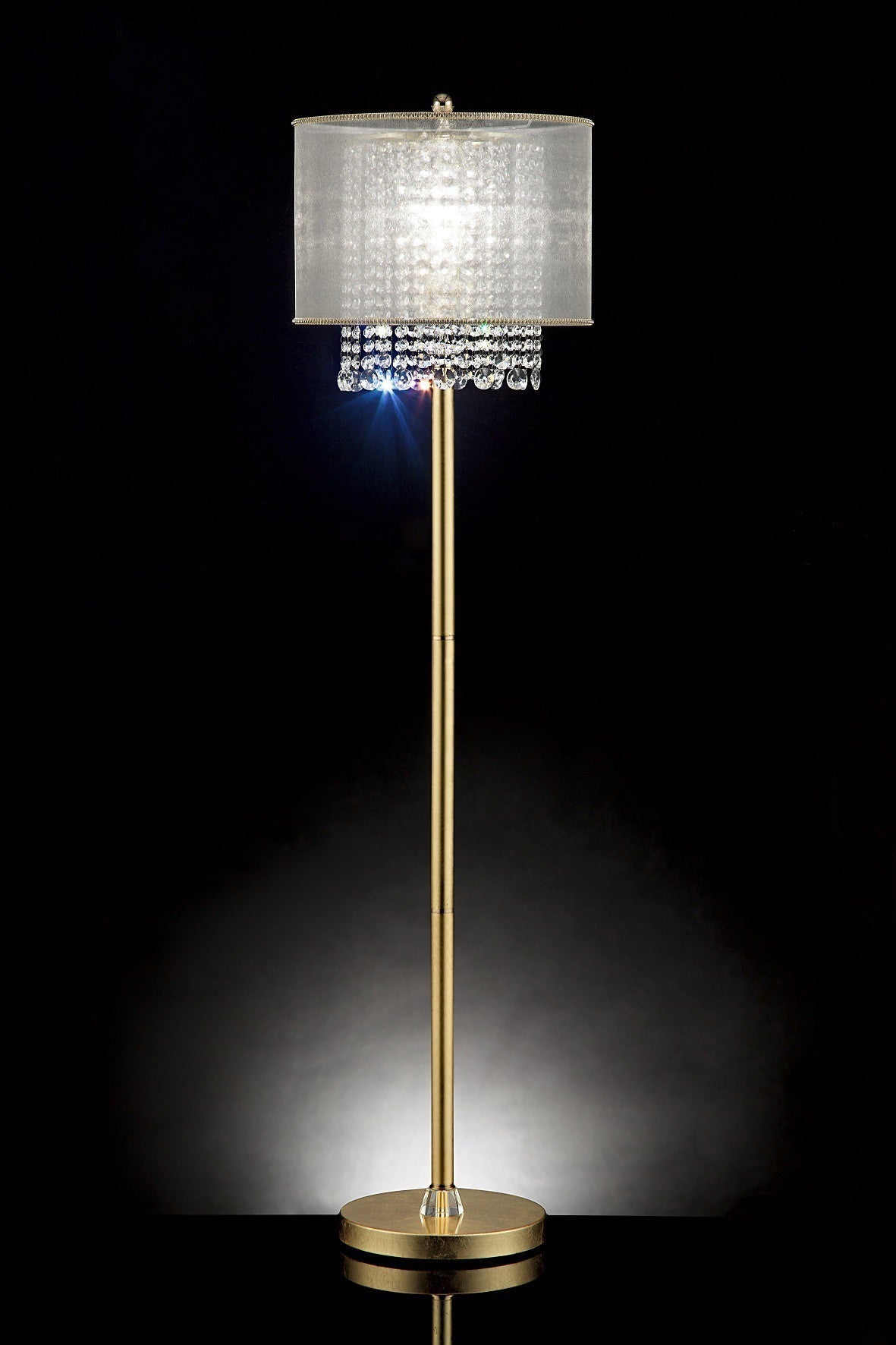 HomeRoots 65" Novelty Floor Lamp With White Drum Shade in Gold Finish
