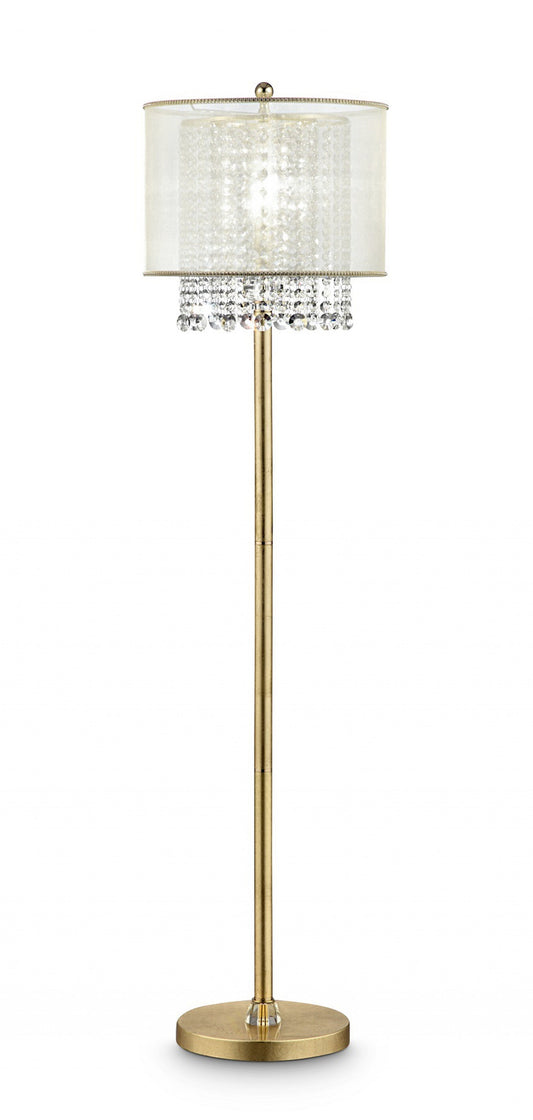 HomeRoots 65" Novelty Floor Lamp With White Drum Shade in Gold Finish