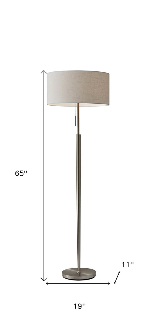 HomeRoots 65" Traditional Shaped Floor Lamp With Off-White Drum Shade in Brushed Silver Finish