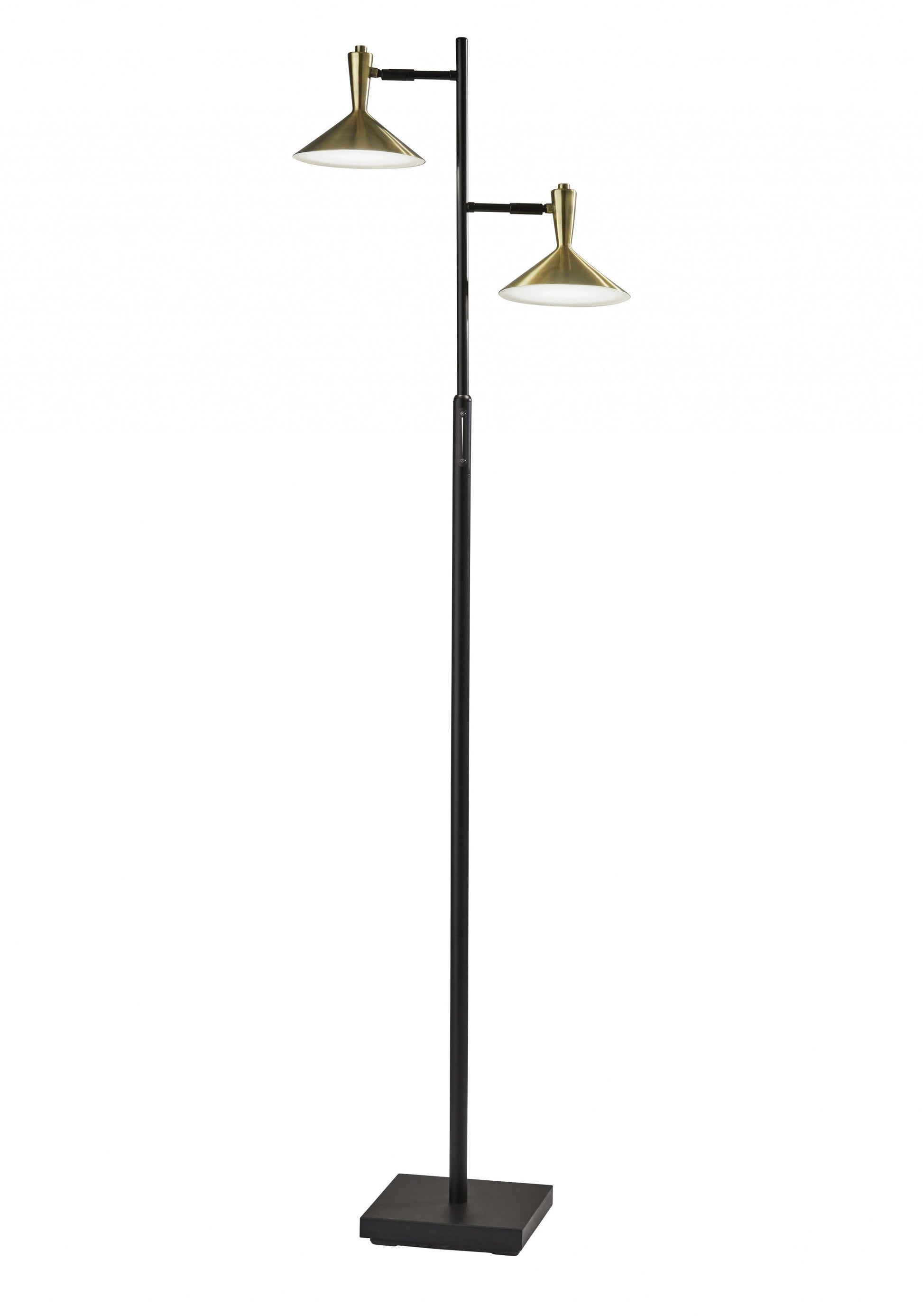 HomeRoots 65" Tree Floor Lamp With Two Changing LED Light and Gold Cone Shade in Black Finish