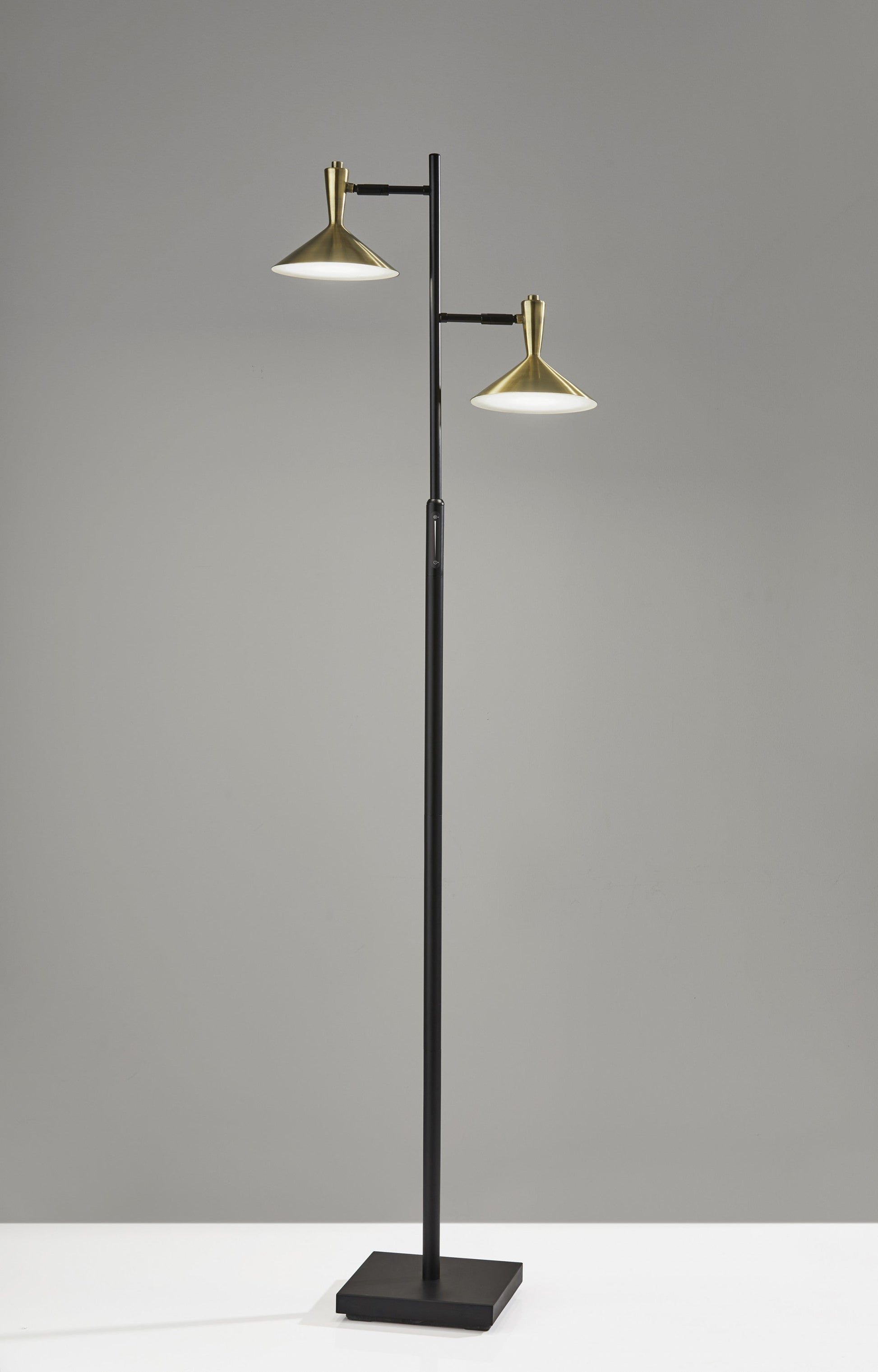 HomeRoots 65" Tree Floor Lamp With Two Changing LED Light and Gold Cone Shade in Black Finish