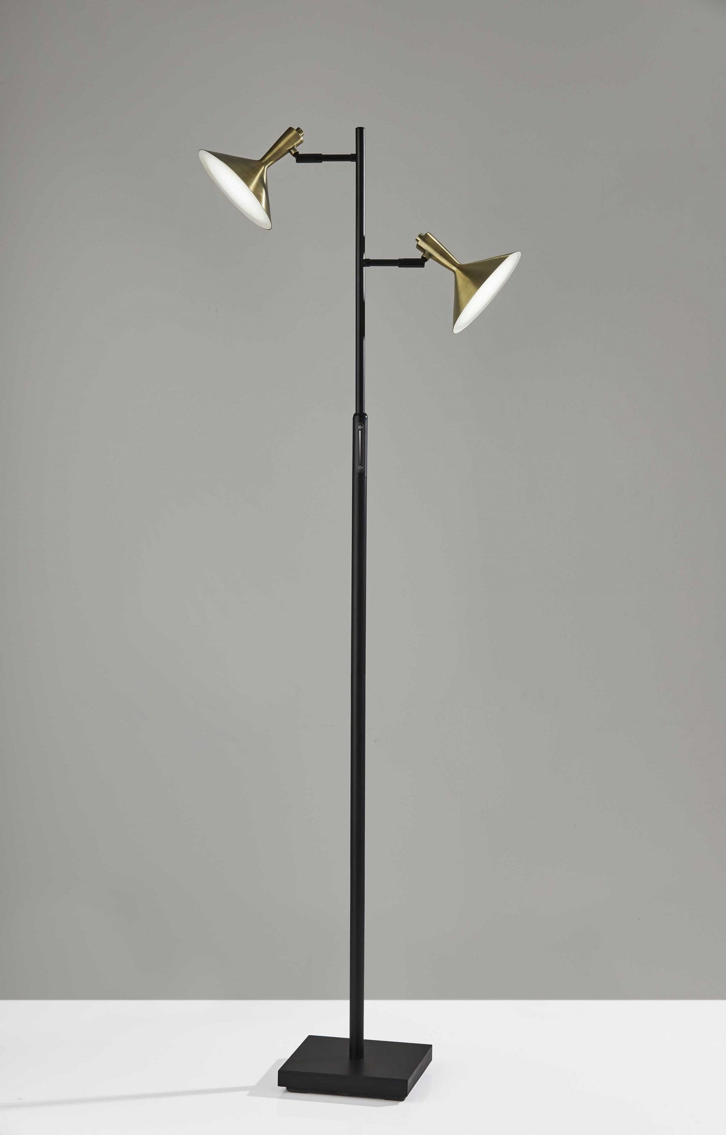 HomeRoots 65" Tree Floor Lamp With Two Changing LED Light and Gold Cone Shade in Black Finish