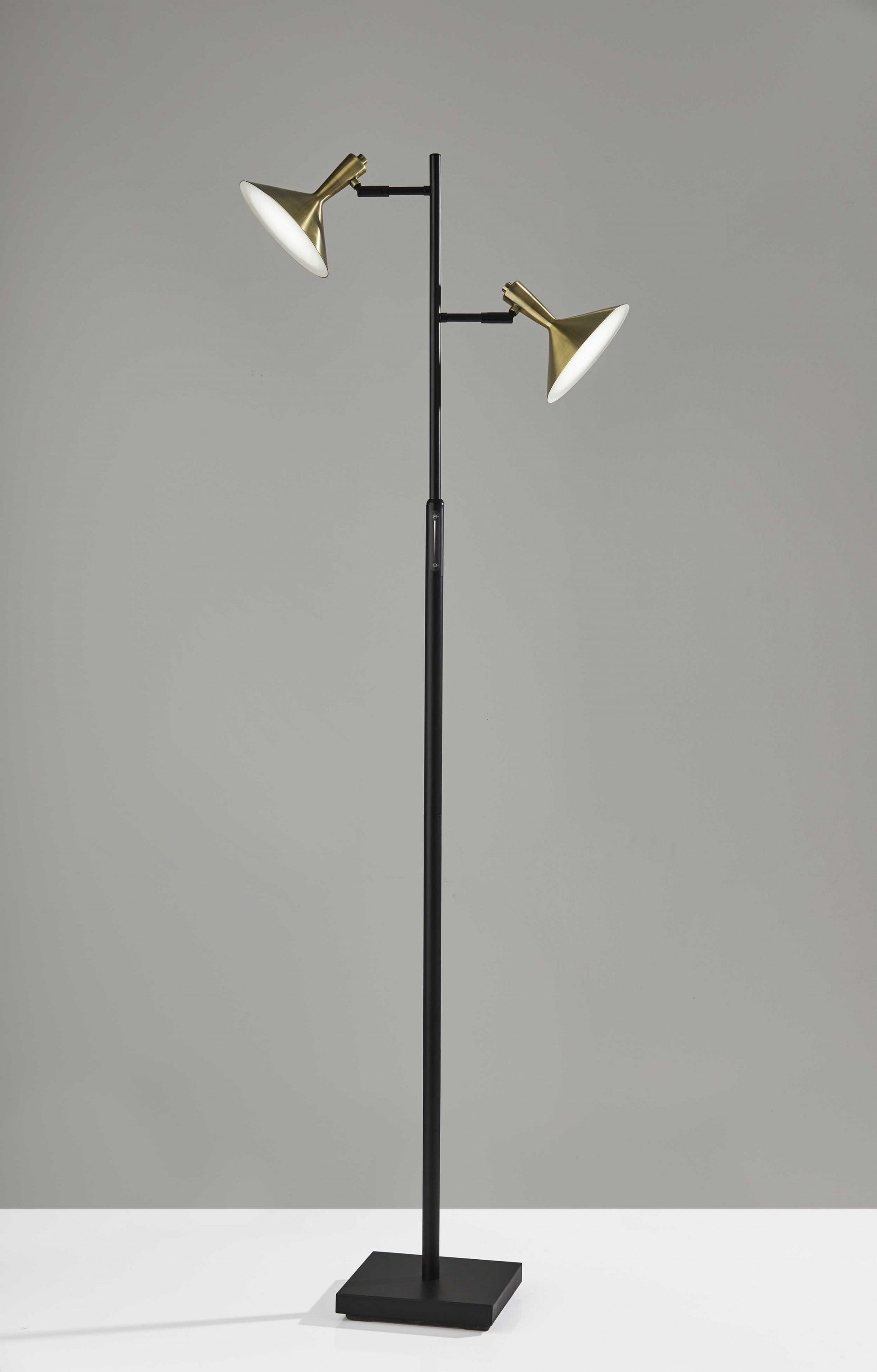 HomeRoots 65" Tree Floor Lamp With Two Changing LED Light and Gold Cone Shade in Black Finish