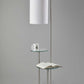 HomeRoots 66" Floor Lamp With Tray Table and White Drum Shade in Brushed Steel Finish