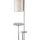 HomeRoots 66" Floor Lamp With Tray Table and White Drum Shade in Brushed Steel Finish