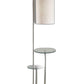 HomeRoots 66" Floor Lamp With Tray Table and White Drum Shade in Brushed Steel Finish