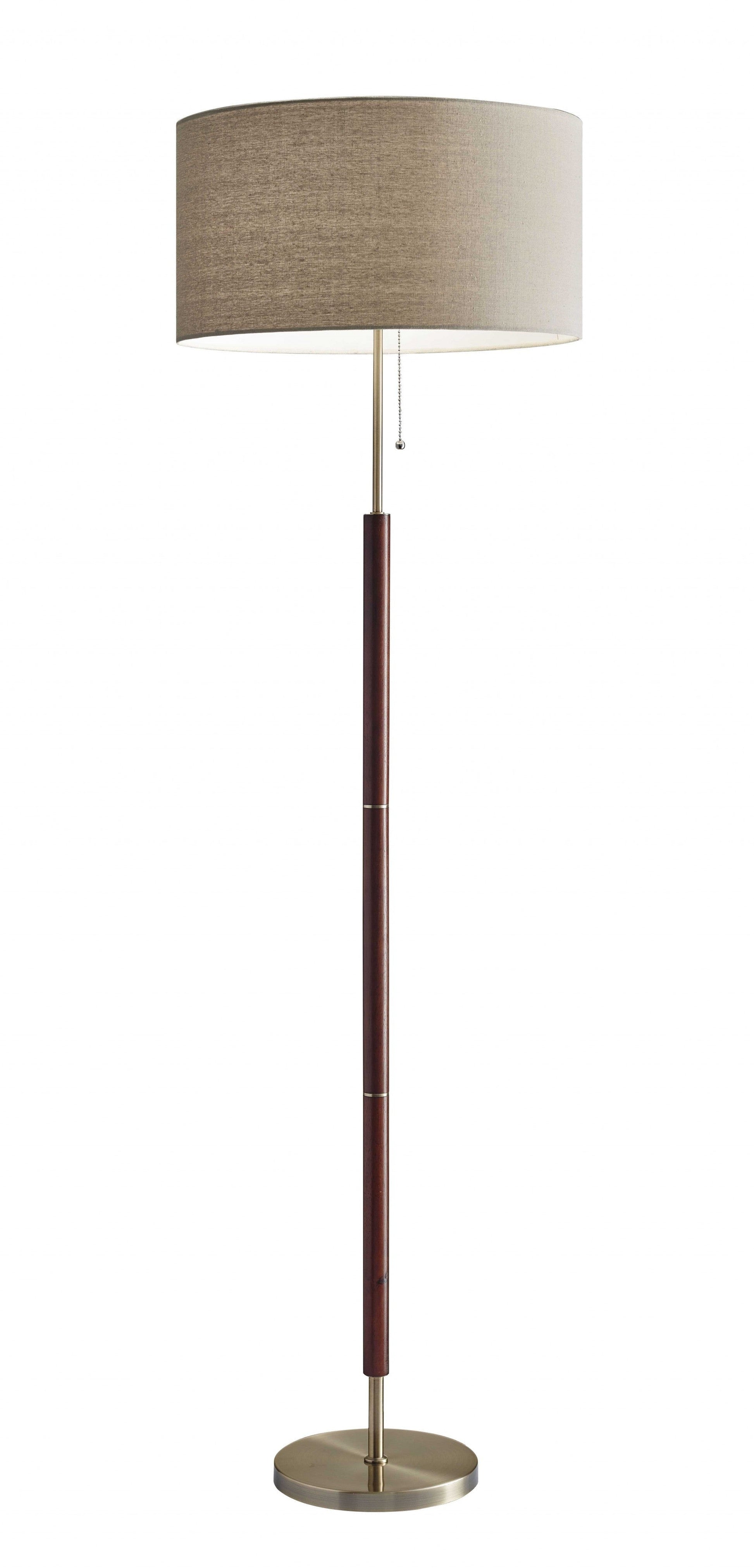 HomeRoots 66" Traditional Shaped Floor Lamp With Brown Drum Shade and Antiqued Finish