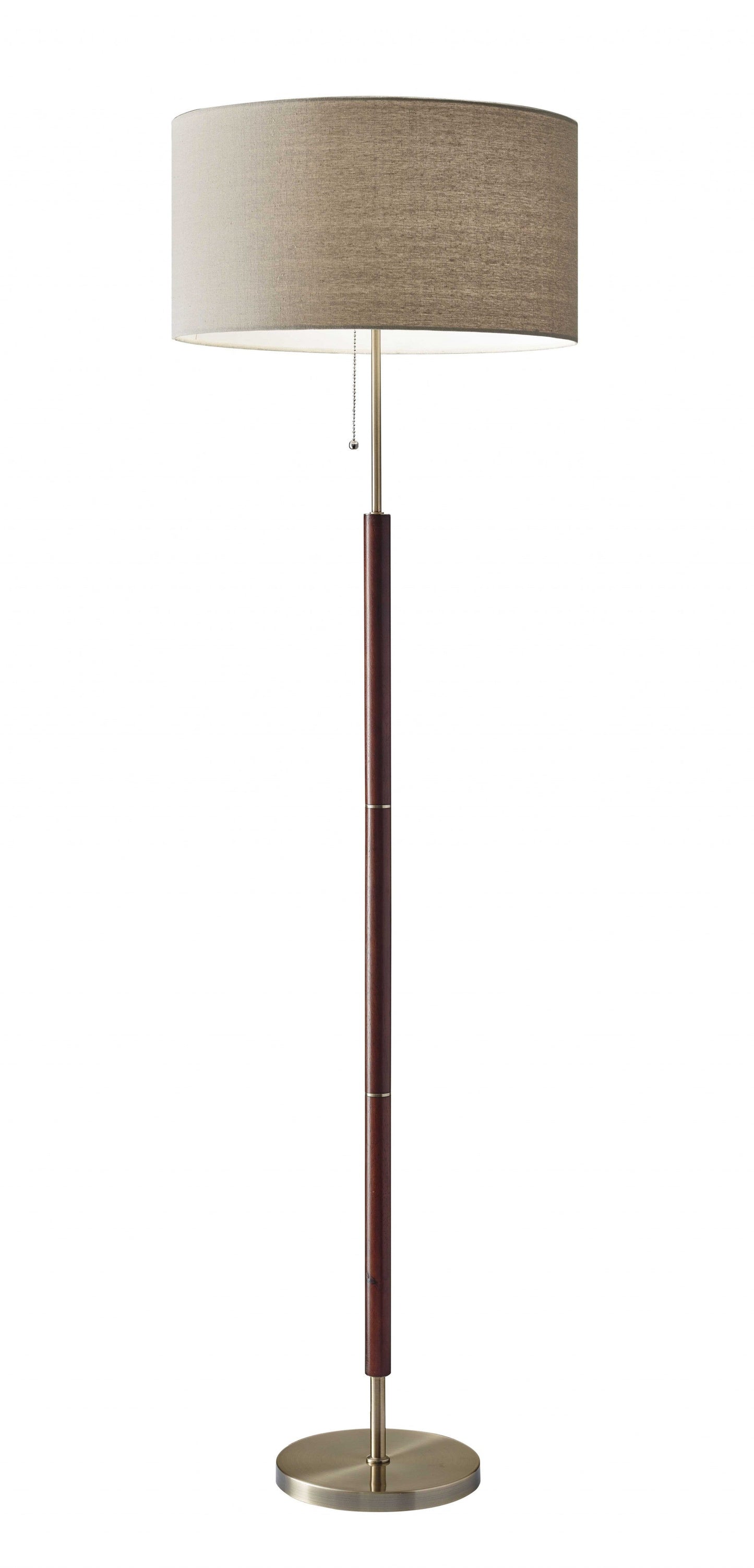 HomeRoots 66" Traditional Shaped Floor Lamp With Brown Drum Shade and Antiqued Finish