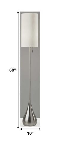 HomeRoots 68" Traditional Shaped Floor Lamp With White Drum Shade and Brushed Steel Finish