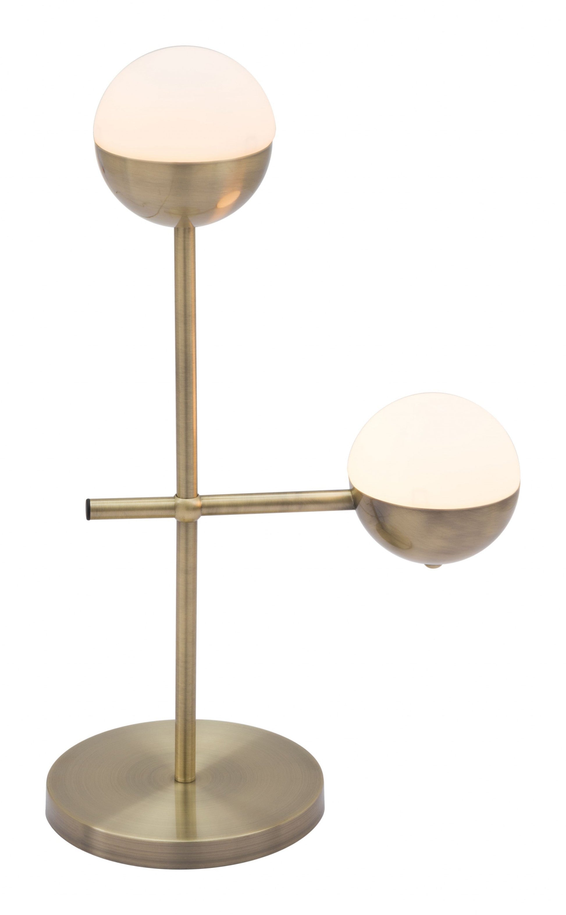 HomeRoots 69" Brass Metal Bedside Table Lamp With Off White Globe Shade