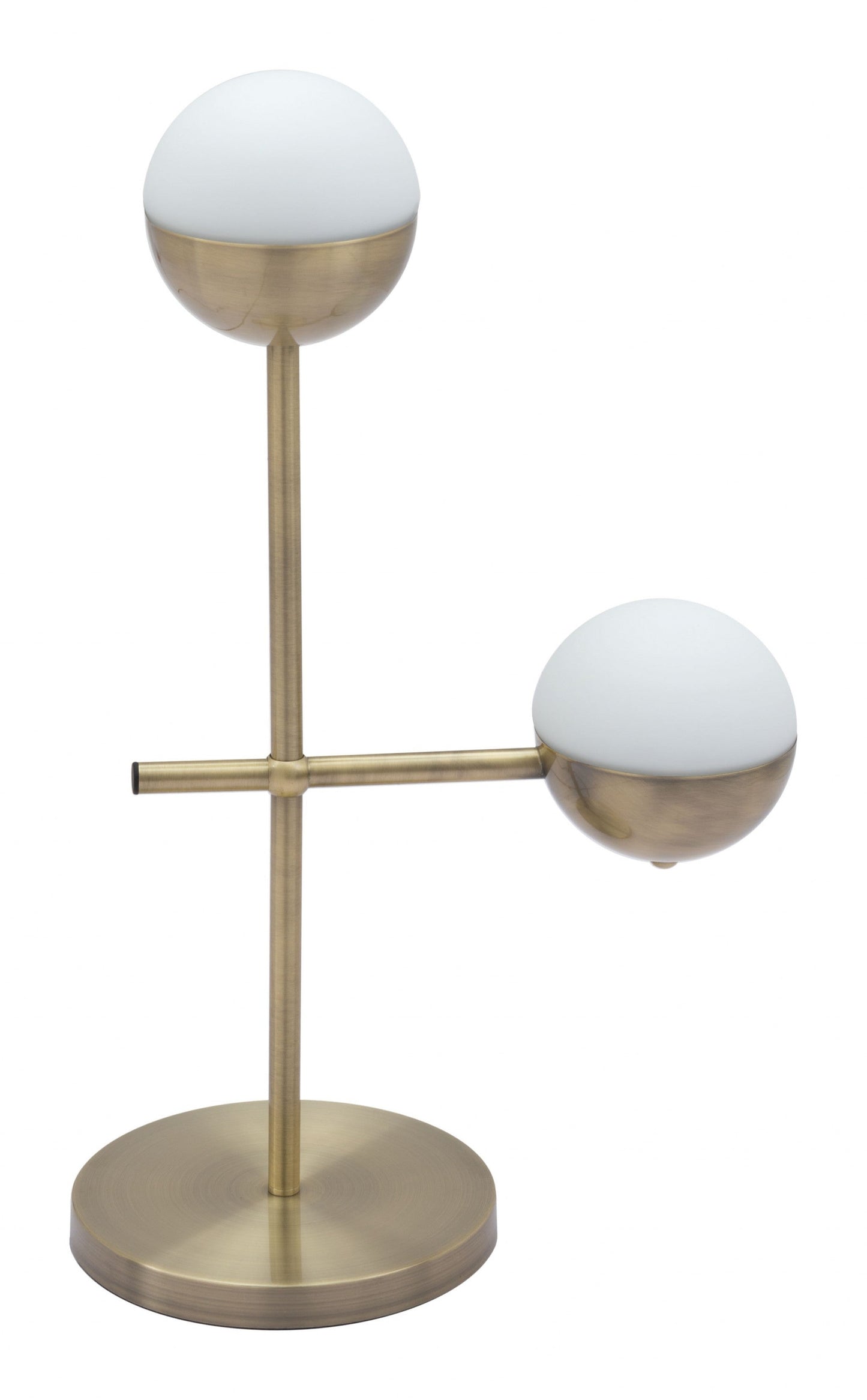HomeRoots 69" Brass Metal Bedside Table Lamp With Off White Globe Shade