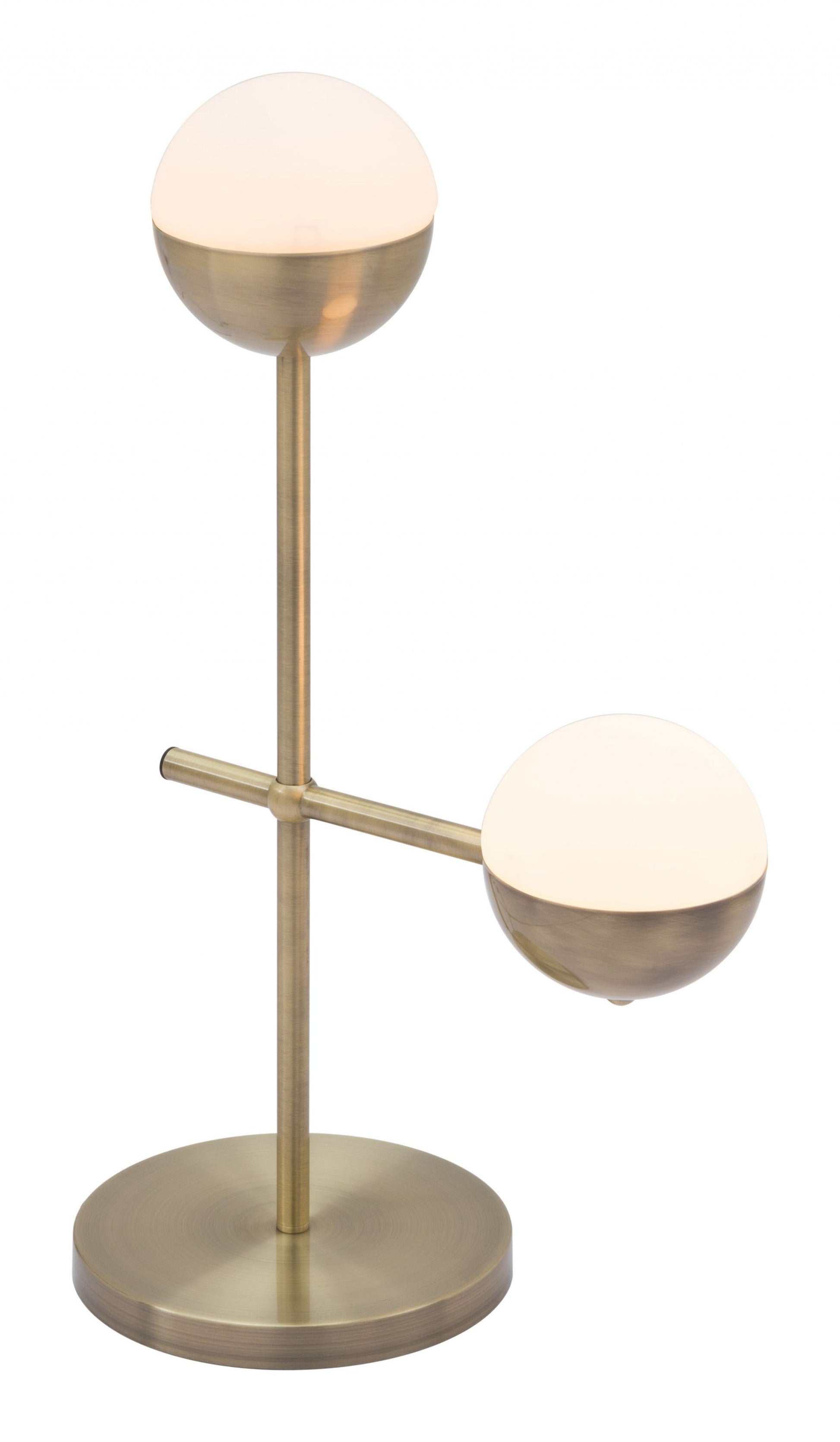 HomeRoots 69" Brass Metal Bedside Table Lamp With Off White Globe Shade