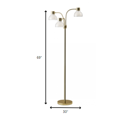 HomeRoots 69" Three Light Tree Floor Lamp With Clear Bowl Shade in Gold Finish