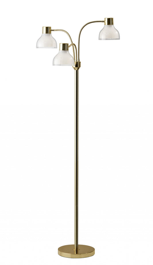 HomeRoots 69" Three Light Tree Floor Lamp With Clear Bowl Shade in Gold Finish