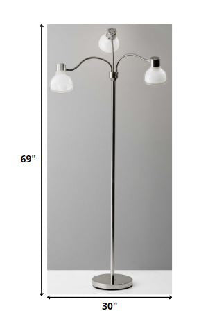 HomeRoots 69" Three Light Tree Floor Lamp With Clear Bowl Shade in Silver Finish