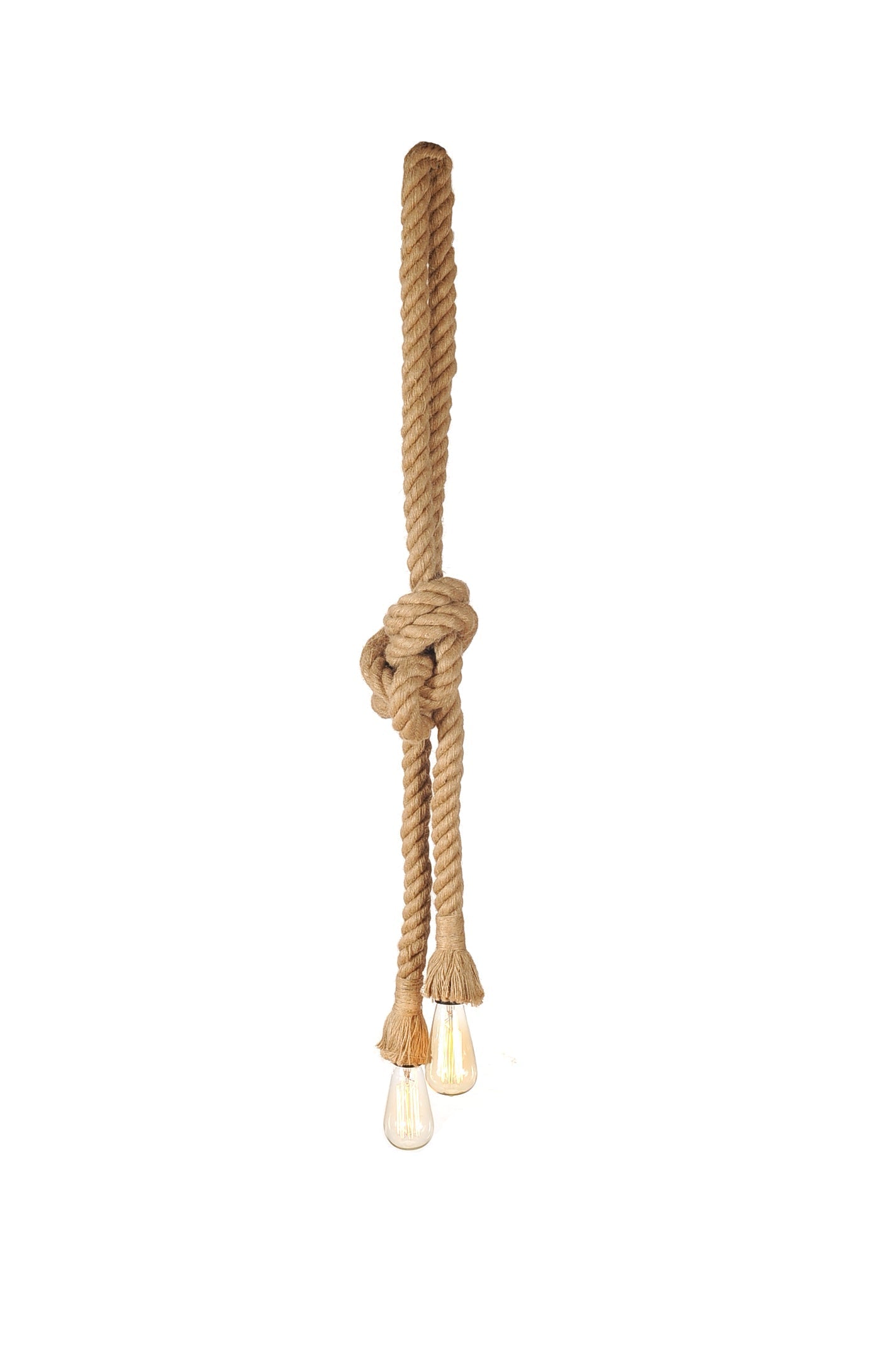 HomeRoots 7" x 7" x 43" Rope Pendant Lamp With Two Bulbs