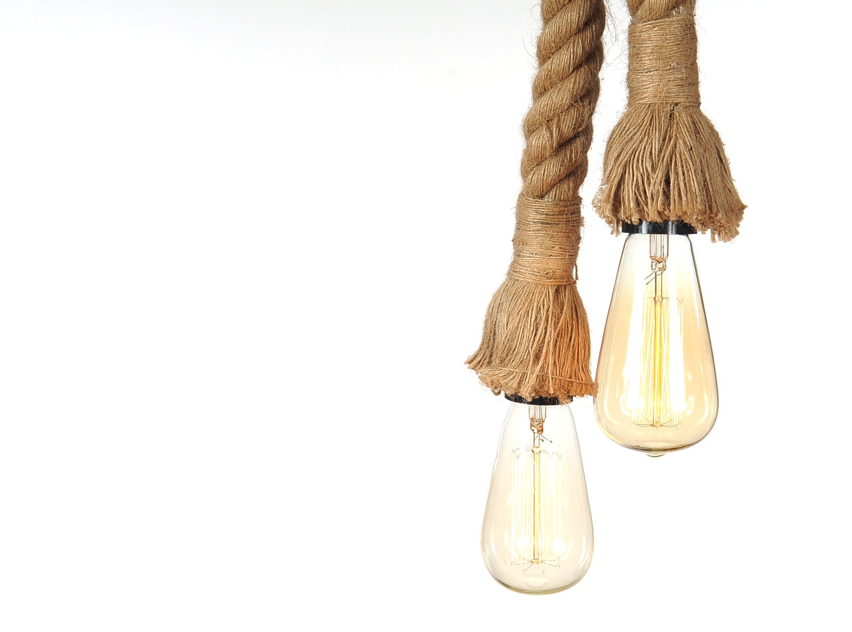 HomeRoots 7" x 7" x 43" Rope Pendant Lamp With Two Bulbs