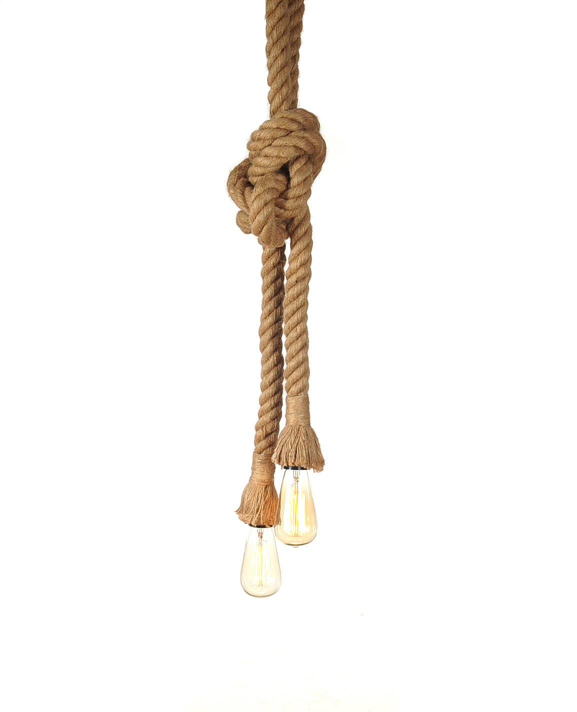 HomeRoots 7" x 7" x 43" Rope Pendant Lamp With Two Bulbs