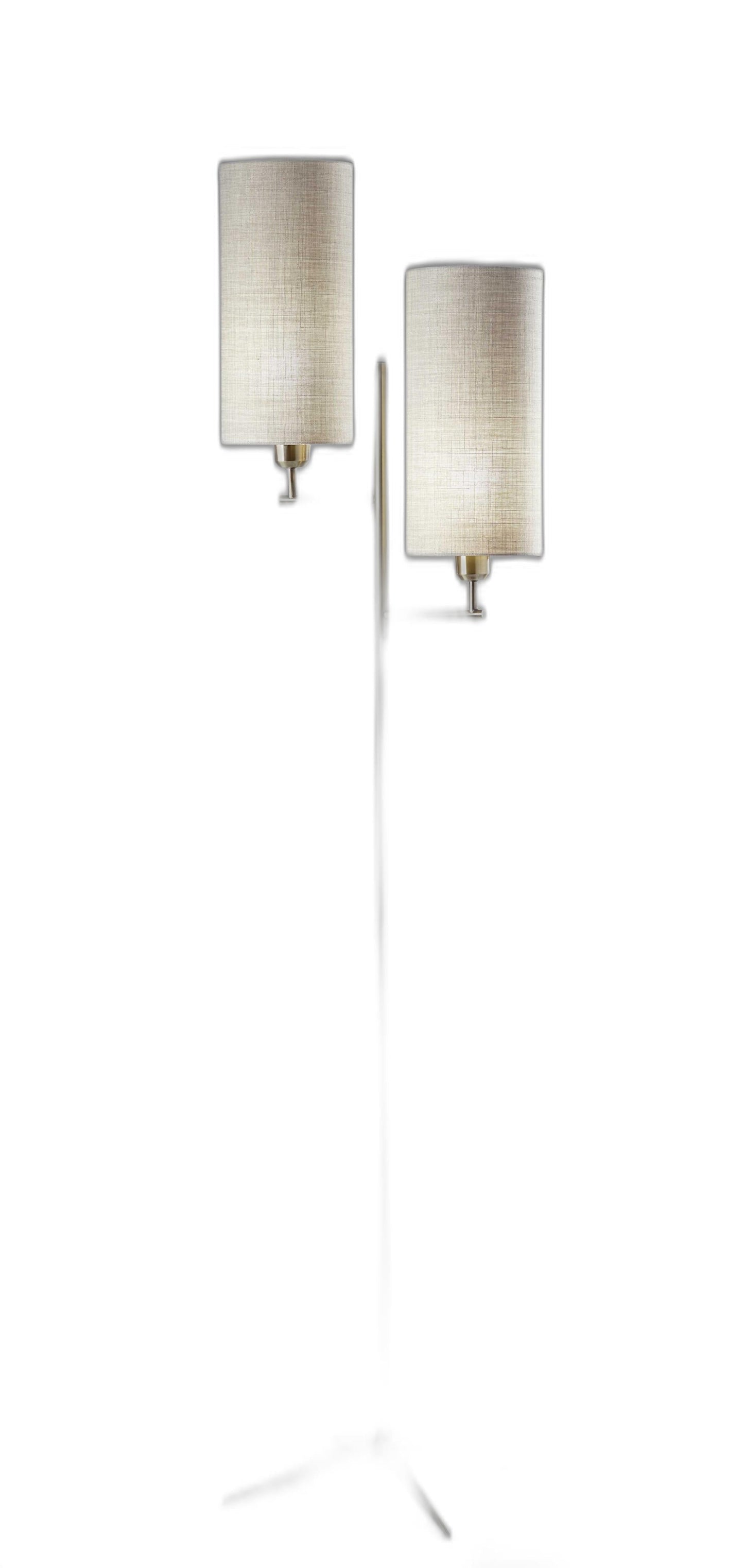 HomeRoots 70" Two Light Novelty Floor Lamp With White Drum Shade and Brass Finish