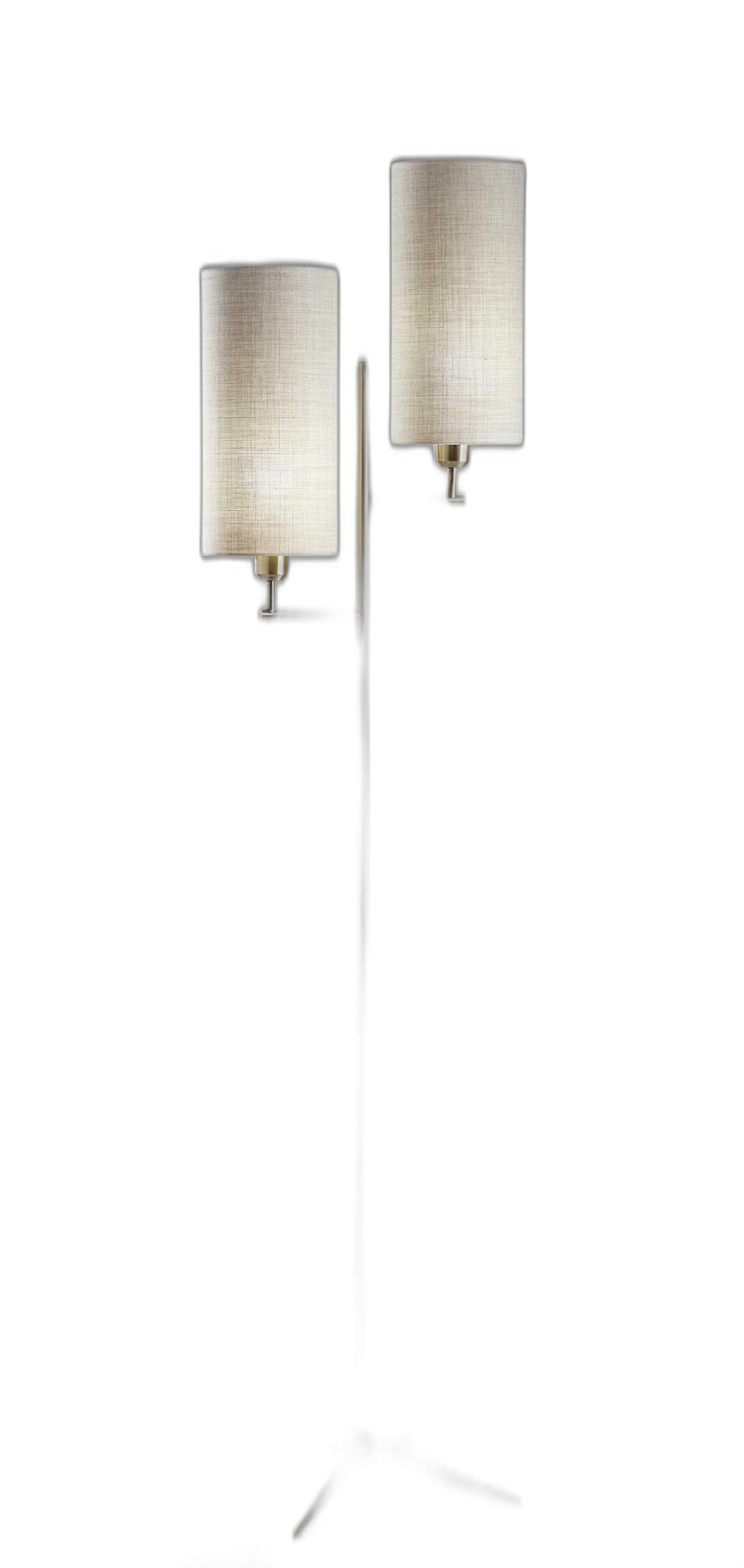 HomeRoots 70" Two Light Novelty Floor Lamp With White Drum Shade and Brass Finish