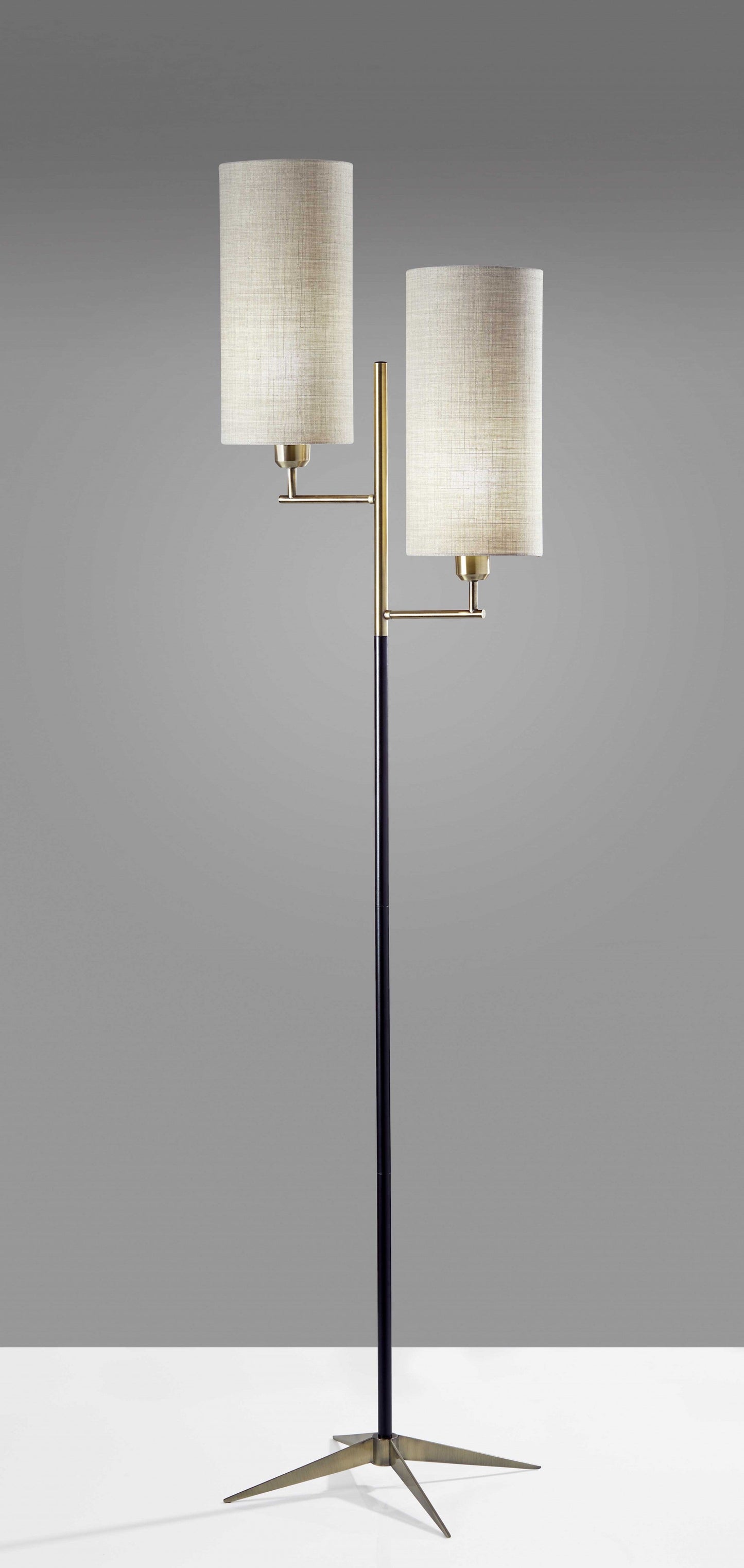 HomeRoots 70" Two Light Novelty Floor Lamp With White Drum Shade and Brass Finish