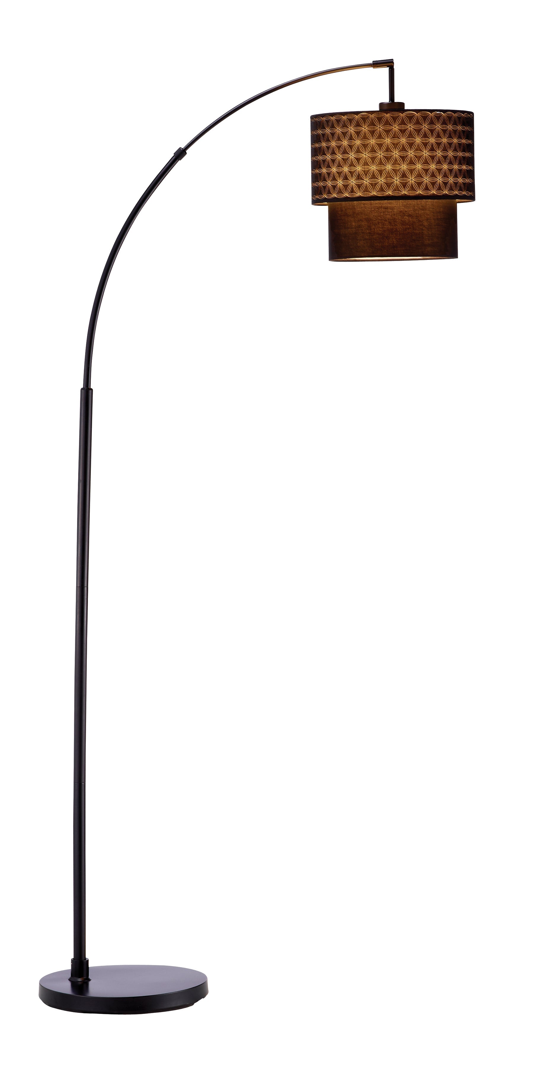 HomeRoots 71" Arched Floor Lamp With Brown Drum Shade and Black Finish