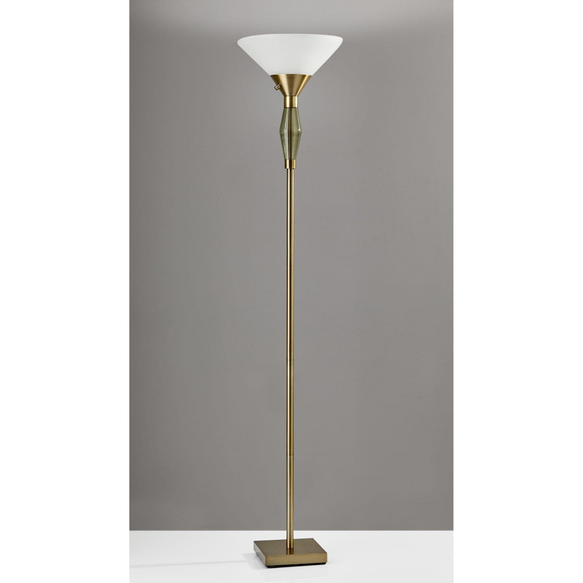 HomeRoots 71" LED Torchiere Floor Lamp With White Cone Shade in Brass Finish