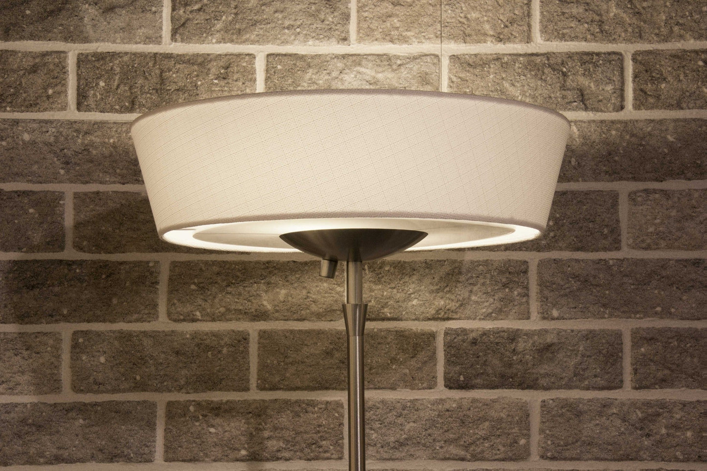 HomeRoots 71" LED Torchiere Floor Lamp With White Empire Shade in Brushed Silver Finish