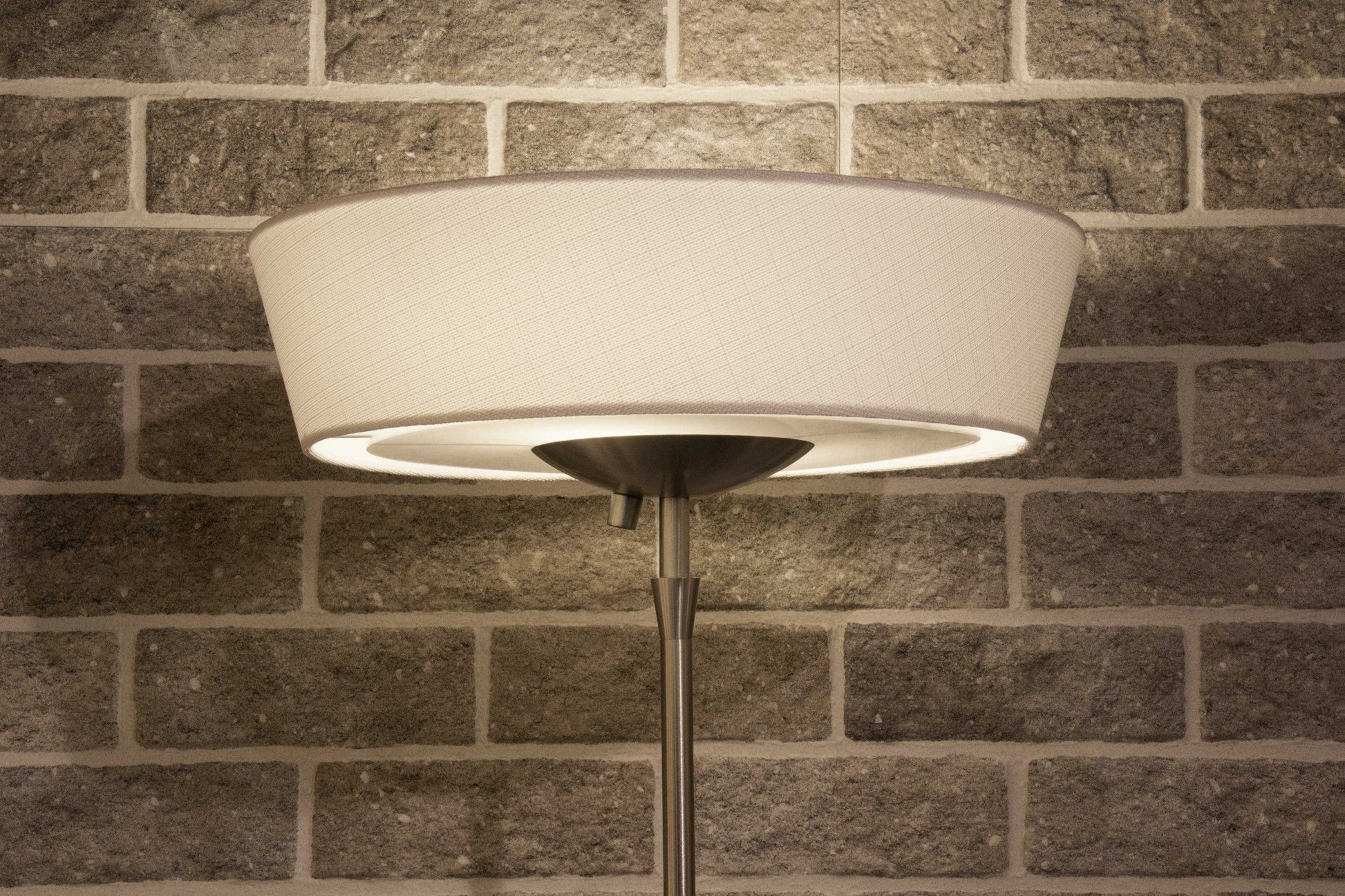 HomeRoots 71" LED Torchiere Floor Lamp With White Empire Shade in Brushed Silver Finish