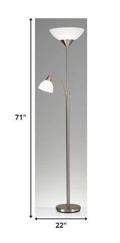 HomeRoots 71" Two Light Novelty Floor Lamp With White Bowl Shade in Brushed Silver Finish