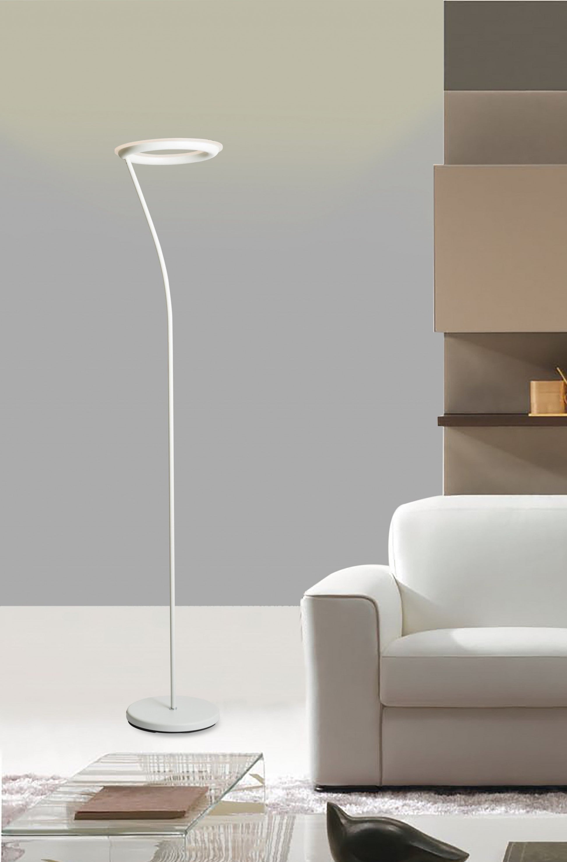 HomeRoots 73" LED Torchiere Floor Lamp in White Finish