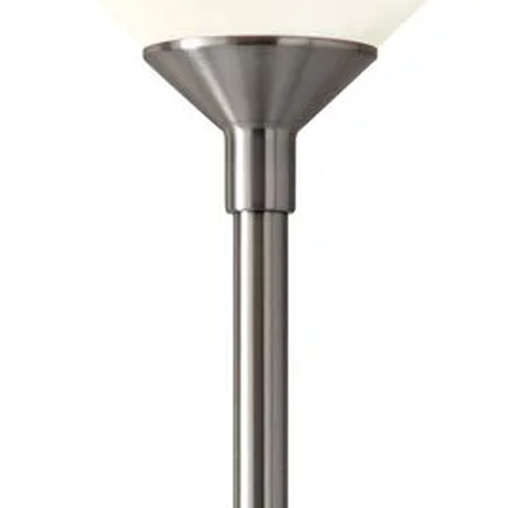 HomeRoots 73" Torchiere Floor Lamp With White Cone Shade and Brushed Silver Finish