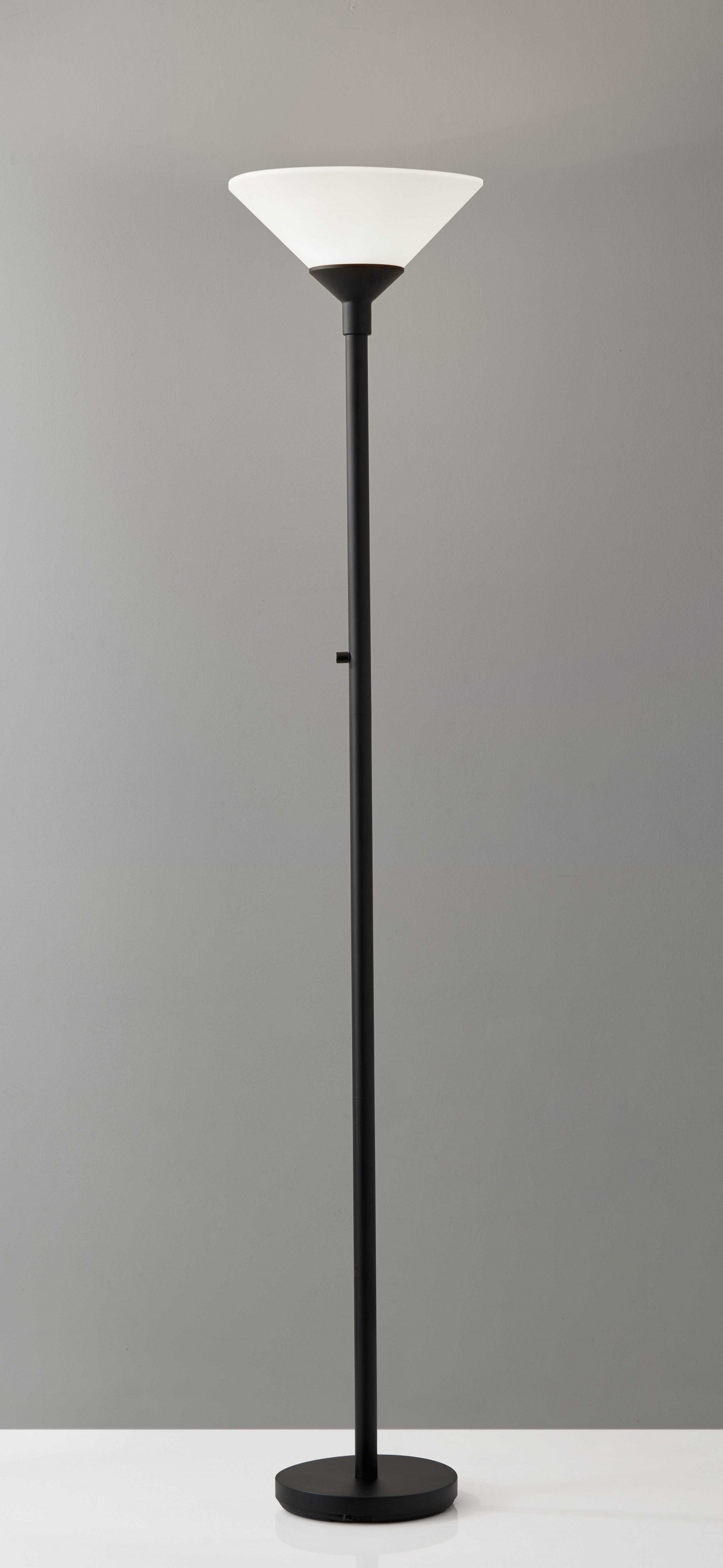 HomeRoots 73" Torchiere Floor Lamp With White Cone Shade in Black Finish