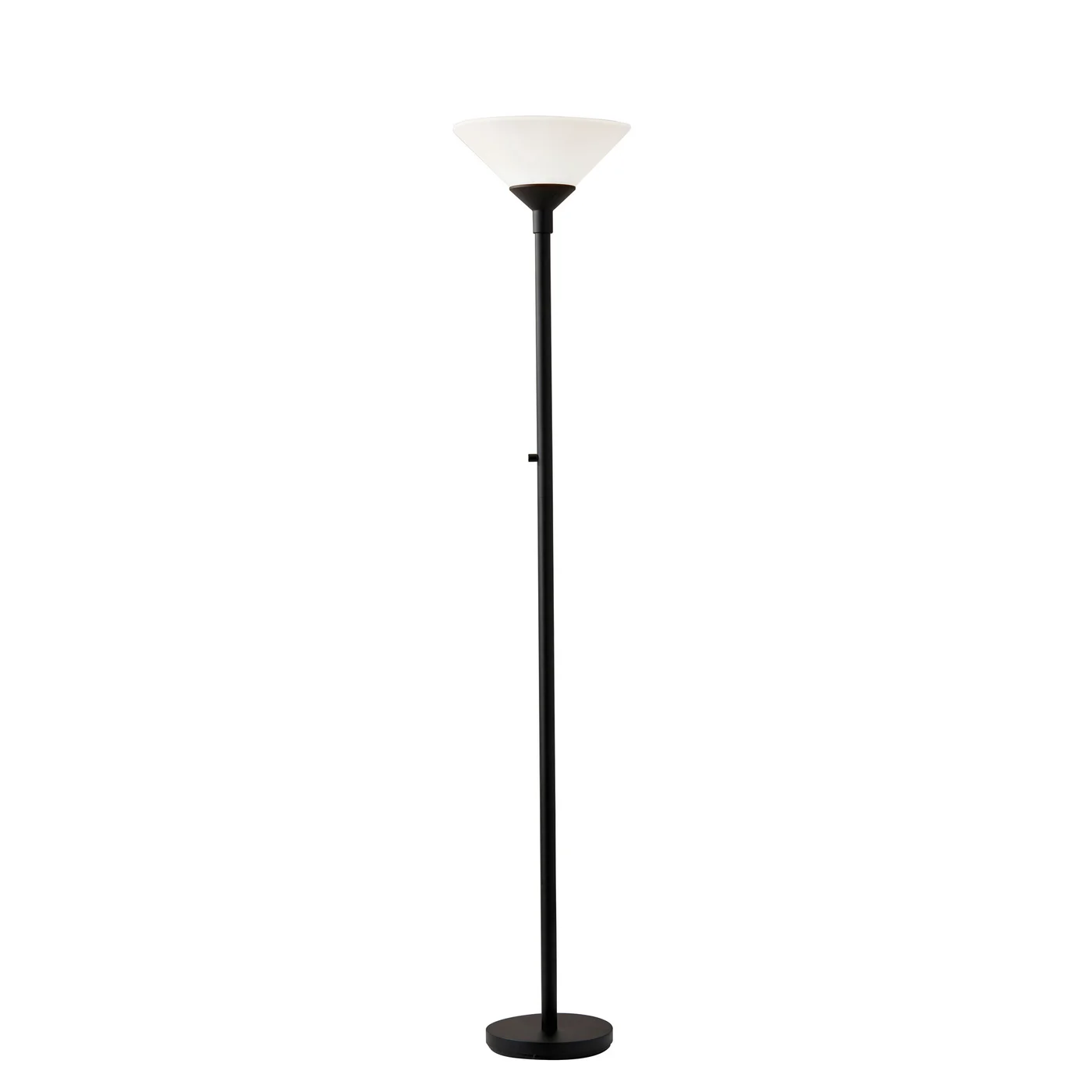 HomeRoots 73" Torchiere Floor Lamp With White Cone Shade in Black Finish