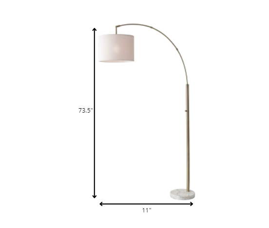 HomeRoots 74" Arc Floor Lamp With Off White Solid Color Drum Shade in Antique Brass Finish