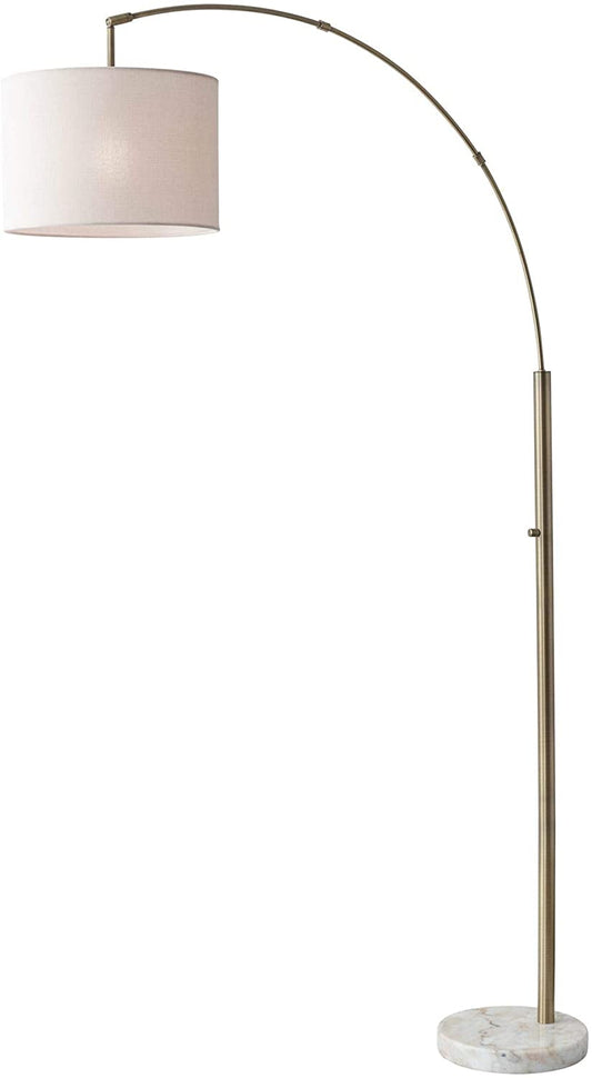 HomeRoots 74" Arc Floor Lamp With Off White Solid Color Drum Shade in Antique Brass Finish