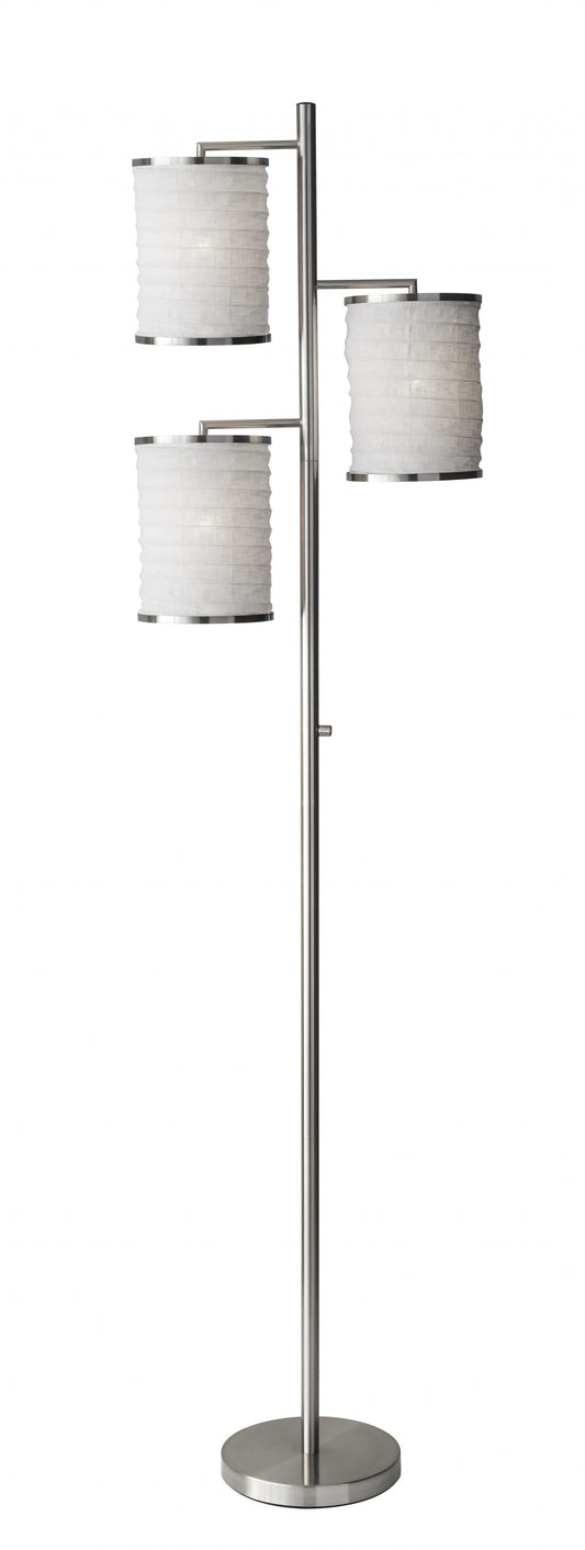 HomeRoots 74" Steel Three Light Tree Floor Lamp With Off White Drum Shade