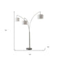HomeRoots 74" Three Light Arc Floor Lamp With Suspended White Drum Shades in Brushed Steel Metal Finish