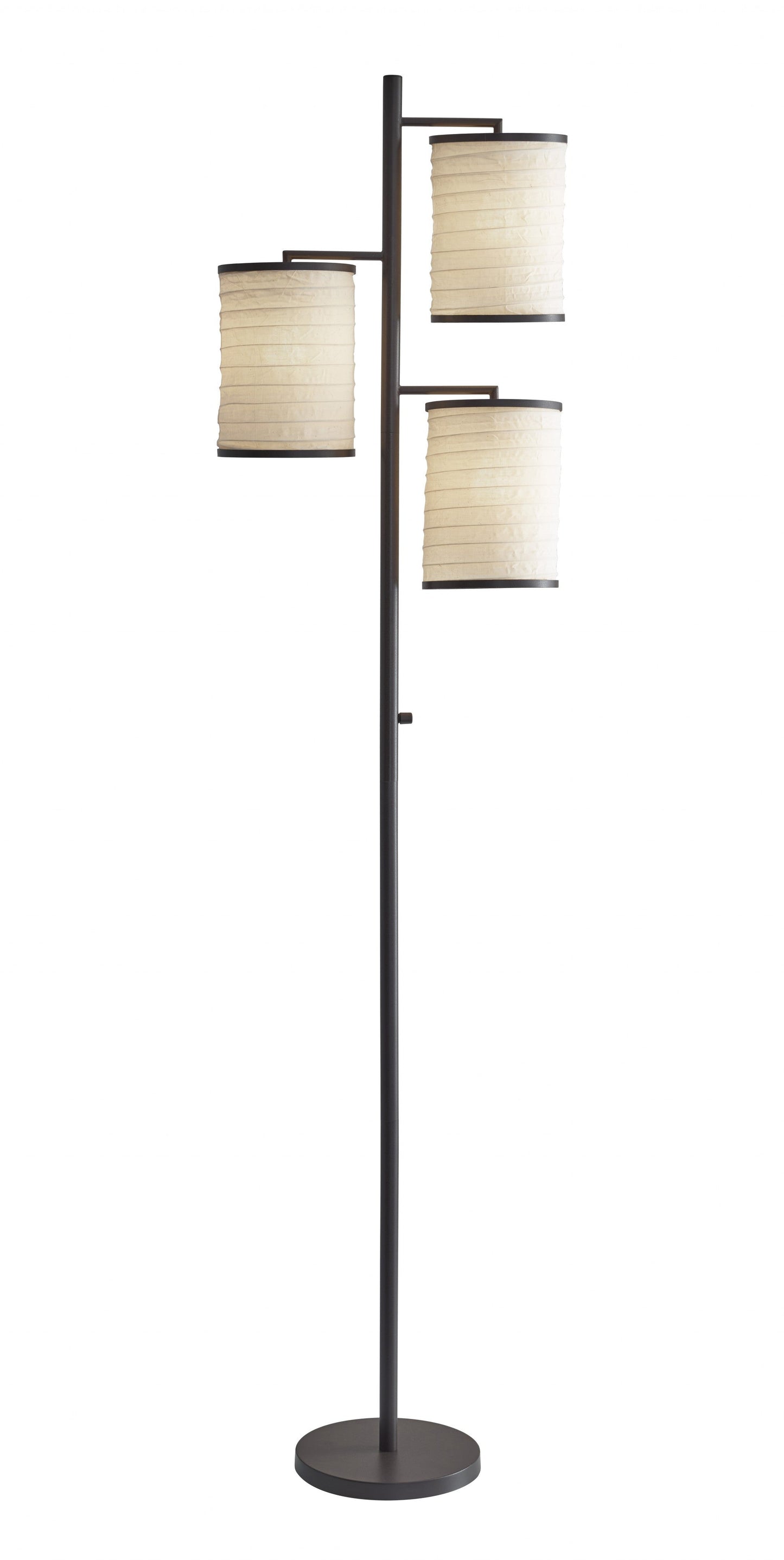 HomeRoots 74" Three Light Tree Floor Lamp With Off White Drum Shade and Antique Brass Finish