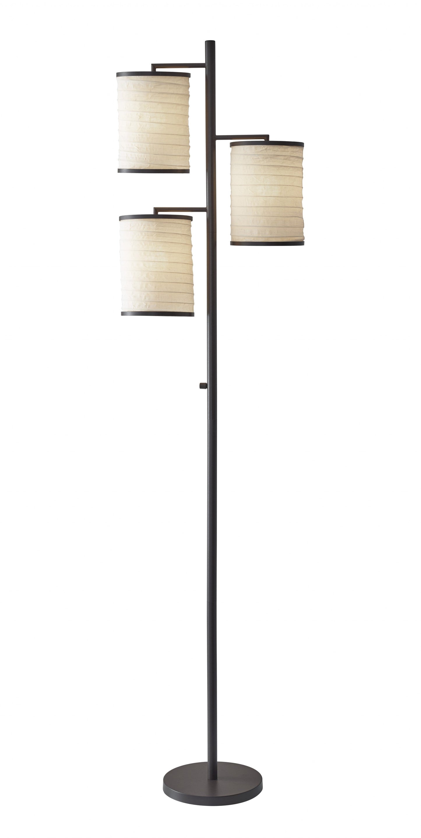 HomeRoots 74" Three Light Tree Floor Lamp With Off White Drum Shade and Antique Brass Finish