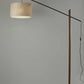 HomeRoots 77" Swing Arm Floor Lamp With Beige Drum Shade and Black Finish