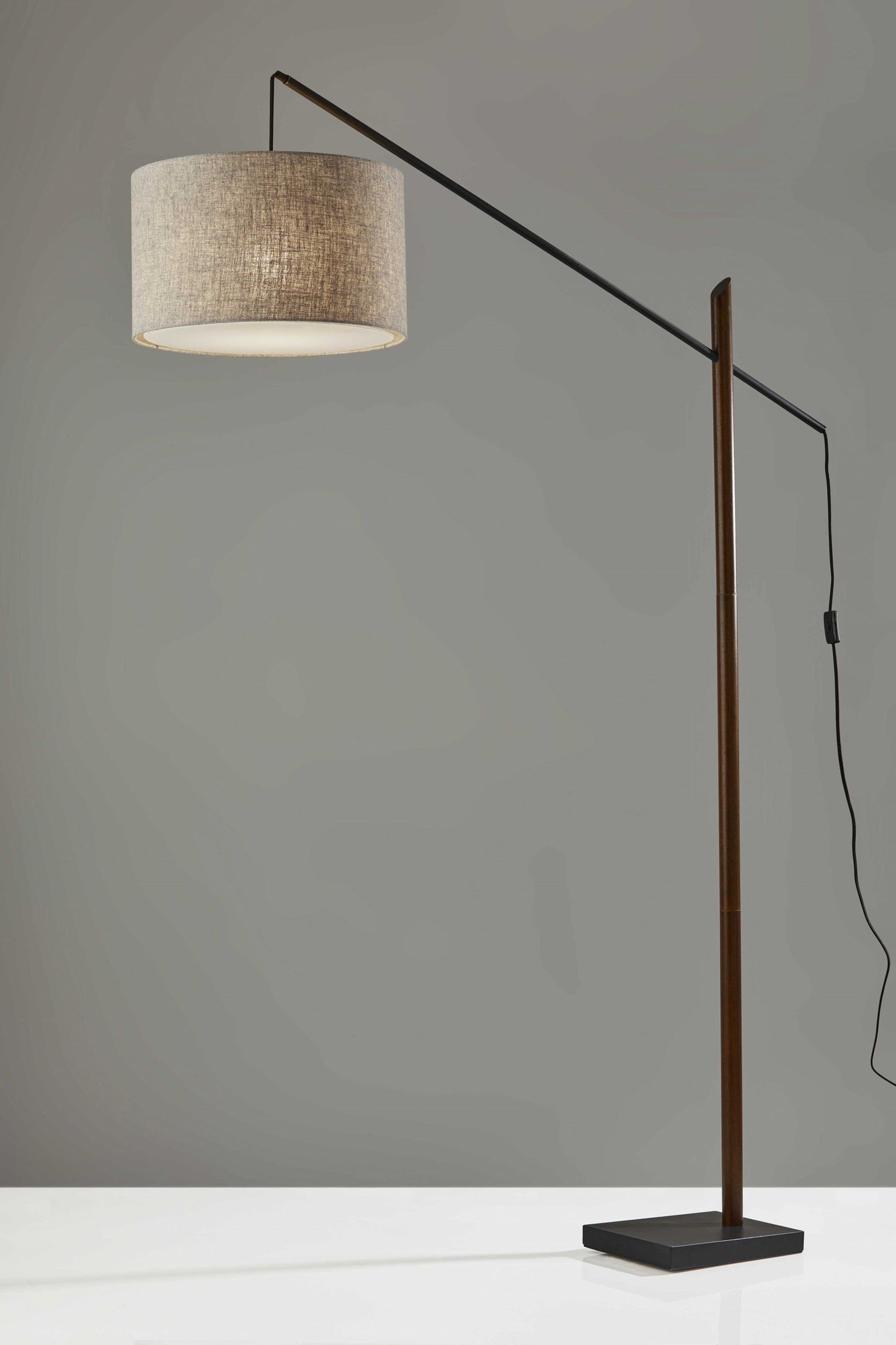 HomeRoots 77" Swing Arm Floor Lamp With Beige Drum Shade and Black Finish