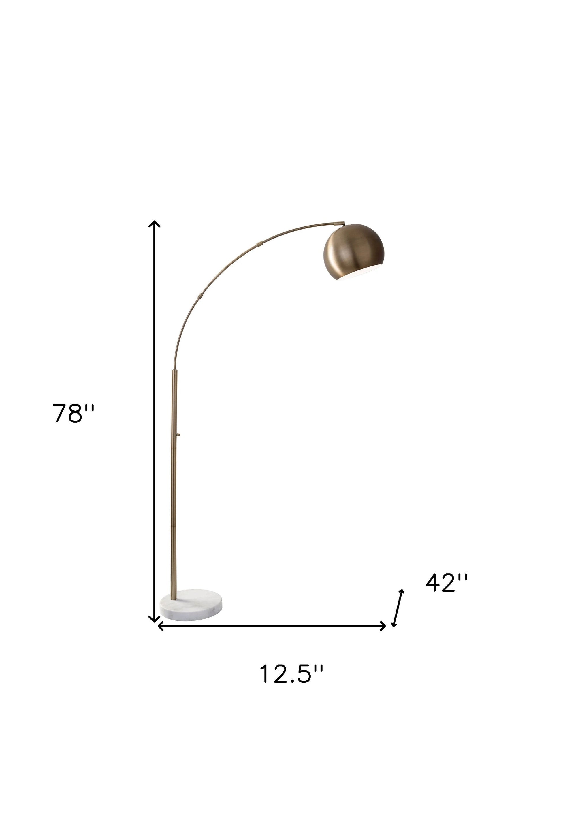 HomeRoots 78" Brass Arc Floor Lamp With Brass Solid Color Bowl Shade