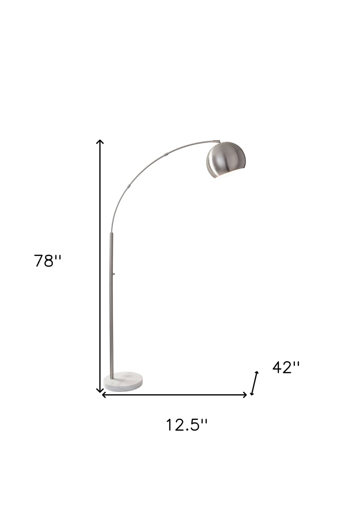 HomeRoots 78" Steel Arc Floor Lamp With Bowl Shade in Brushed Silver Finish