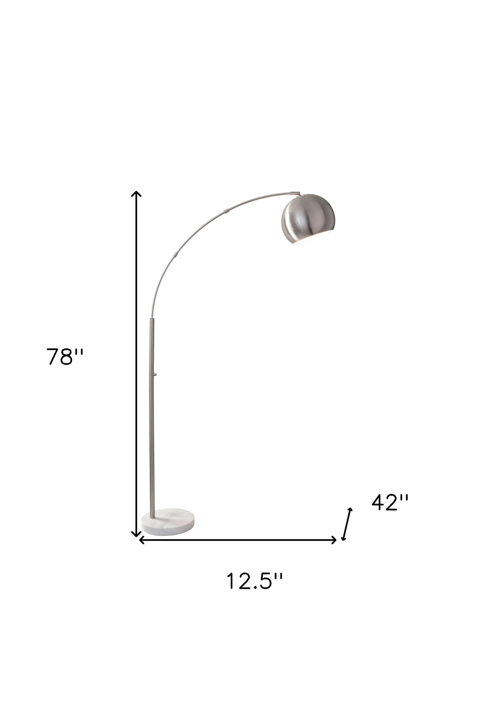 HomeRoots 78" Steel Arc Floor Lamp With Bowl Shade in Brushed Silver Finish