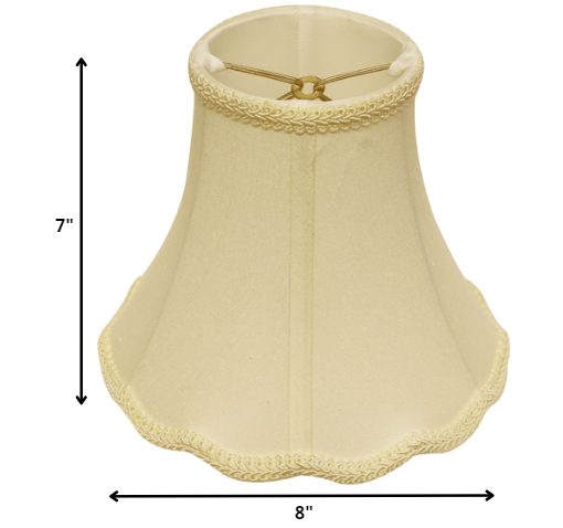 HomeRoots 8" Slanted Scallop Bell Monay Shantung Lampshade in Ivory Finish